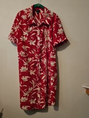 Halston Pink and White Floral Print Front Shirt Dress XL